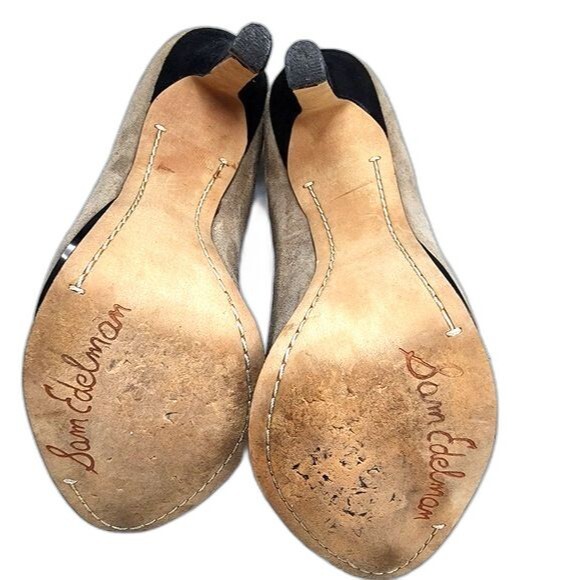 Sam Edelman Ulysa Putty & Black Suede Snakeskin Embossed Platform Heels Size 7 - Picture 6 of 10